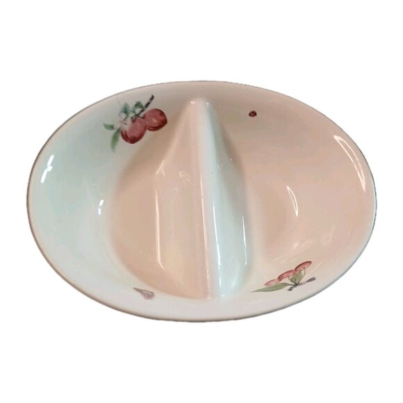 Pfaltzgraff Delicious 10" Oval Divided Vegtable Bowl Made in the USA Apples 2003 - Picture 1 of 8